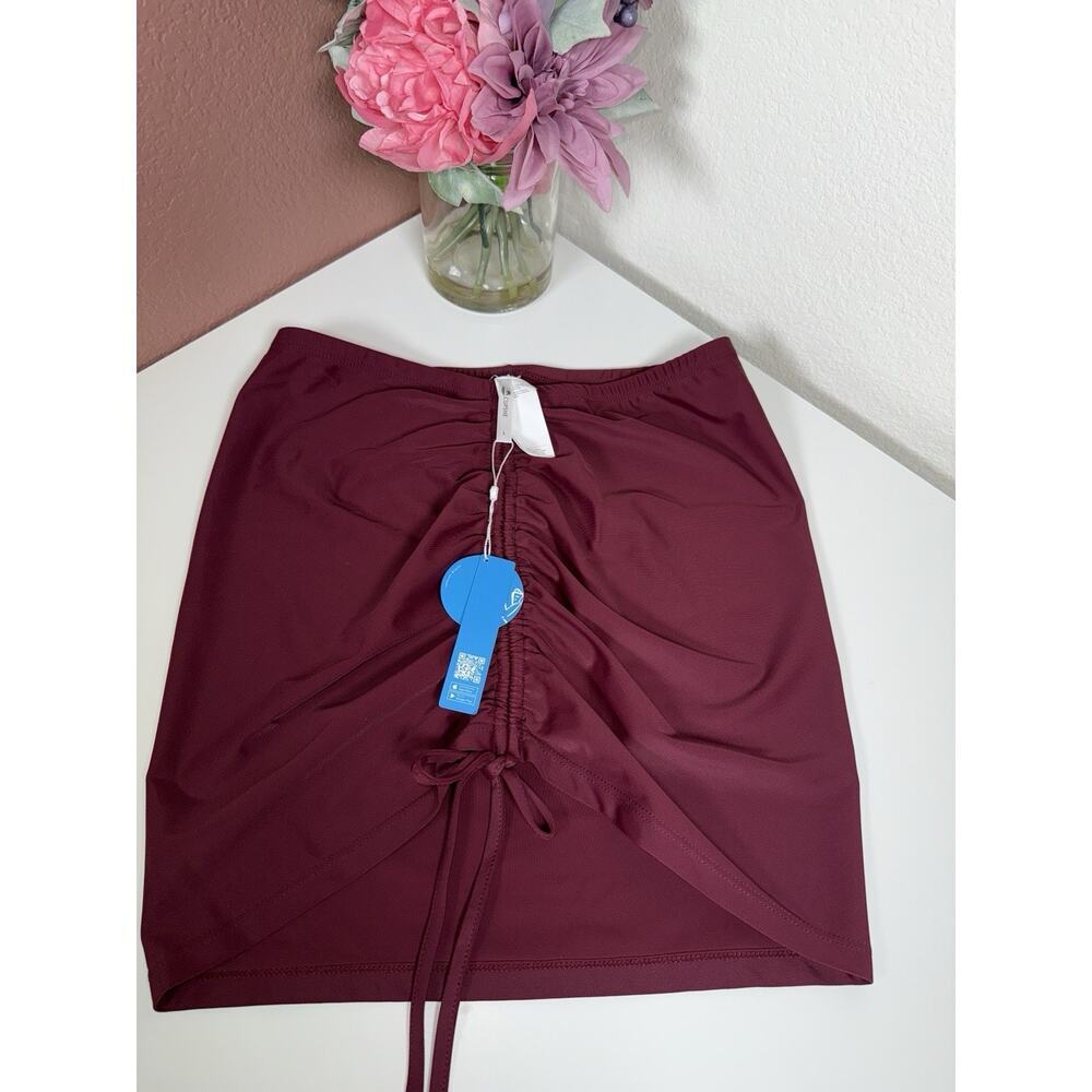 Cupshe Summer Sexy Beach Swim Skirt Cover Up Maroon Red Burgundy Ruched‎ Size L